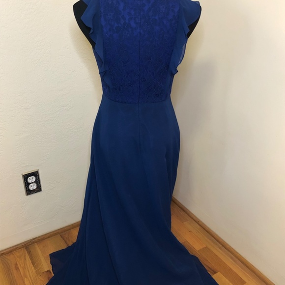 Aidan Mattox Blue Gown Ruffle and Lace Size 4 - Picture 12 of 16